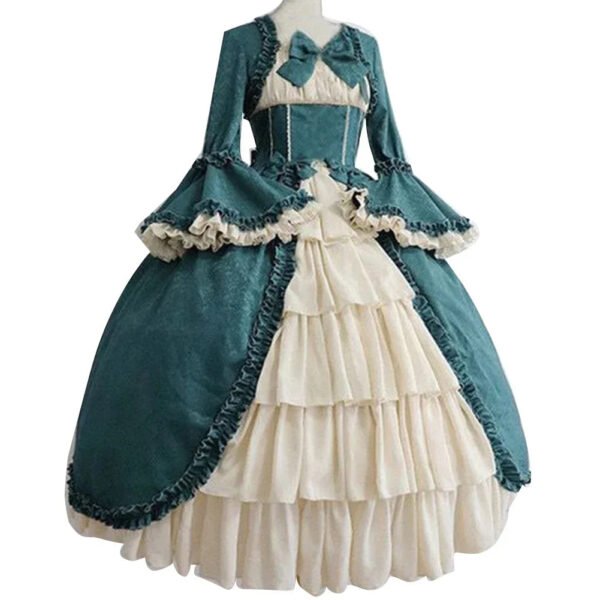 medieval victorian cosplay dress teal cream close up