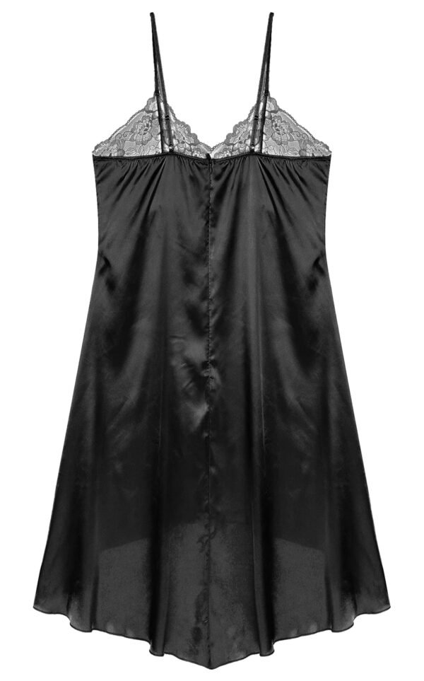 Luxurious black mens satin nightdress lingerie with lace top for a stylish sleepwear option
