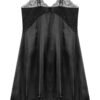 Black LuckeLadybug LLC mens satin nightdress lingerie with lace detailing and adjustable straps