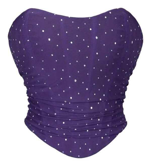 Mesh Corset Top Glitter For Stylish Looks 18 Mesh Corset Top Glitter For Stylish Looks Purple mesh corset top glitter with shimmering dots for a stylish evening look