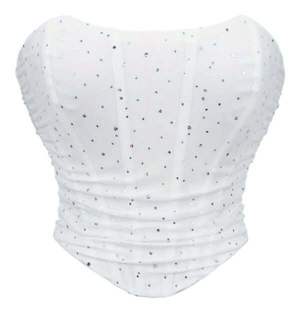 Mesh Corset Top Glitter For Stylish Looks 19 Mesh Corset Top Glitter For Stylish Looks White mesh corset top glitter with sparkling embellishments for a stylish look