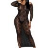 Late Last Night Night Dress black sheer lace off shoulder long sleeve bodystocking by LuckeLadybug LLC