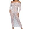 LuckeLadybug LLC Late Last Night Night Dress white off shoulder lace sheer long sleeve bodystocking