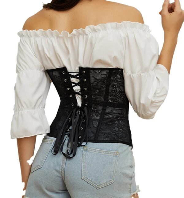 Gothic Lace Corset Belt For Fashion Styles 49 Gothic Lace Corset Belt For Fashion Styles Gothic lace corset belt styled with a white off-shoulder top for a chic fashion look