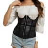 Gothic lace corset belt in black, featuring a zip front and lace overlay for a stylish touch