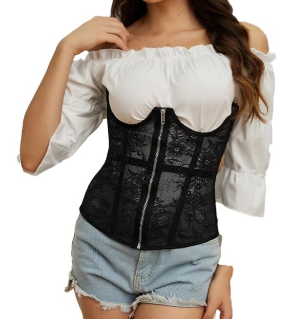 Gothic Lace Corset Belt For Fashion Styles 40 Gothic Lace Corset Belt For Fashion Styles Gothic lace corset belt in black, featuring a zip front and lace overlay for a stylish touch
