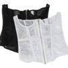 Gothic lace corset belt set in black and white with intricate lace details and zipper closure