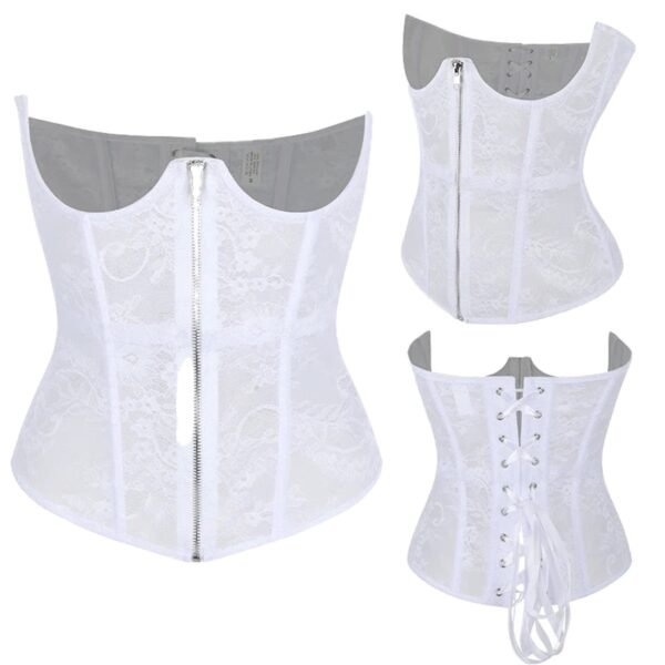 Gothic Lace Corset Belt For Fashion Styles 51 Gothic Lace Corset Belt For Fashion Styles LuckeLadybug LLC Gothic lace corset belt in white featuring a zipper and lace-up back detail
