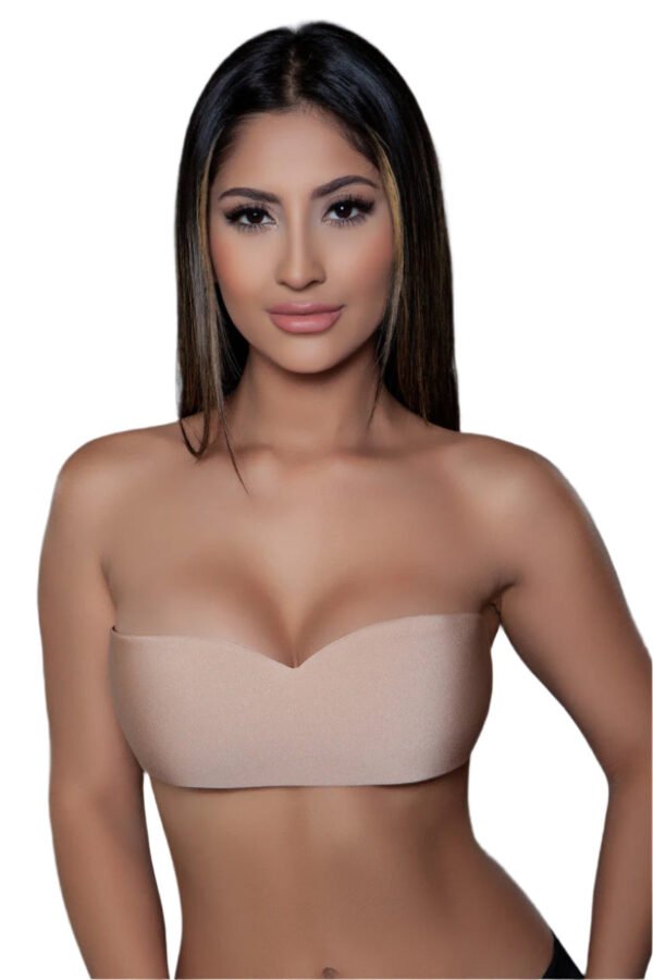 Womens Wing Shaped Bra Adhesive Strapless 14 Womens Wing Shaped Bra Adhesive Strapless LuckeLadybug LLC adhesive wing shaped bra in nude worn by woman with straight hair