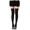 Over the knee black socks for women styled with a flared skirt and elegant shoes
