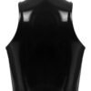 Back view of a glossy black womens gothic corset crop top with a high neck design