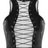 Womens gothic corset crop top with lace-up design and shiny black finish from LuckeLadybug LLC