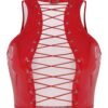 Red women's gothic corset crop top with lace-up detail and high neck design