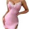 Stylish pink lace nightdress for women featuring delicate lace trim and adjustable straps