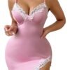 Pink lace nightdress for women with delicate lace details and adjustable straps for a comfortable fit