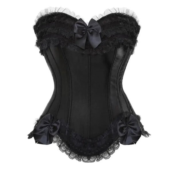 Pink Lace Overbust Corset For Women 20 Pink Lace Overbust Corset For Women Black overbust corset with lace ruffles and bows, stylish and elegant design for women