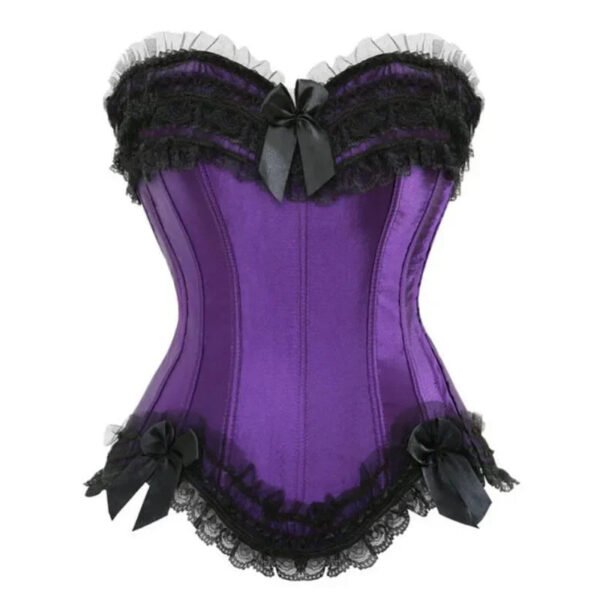 Pink Lace Overbust Corset For Women 23 Pink Lace Overbust Corset For Women Purple lace overbust corset with black accents and bows, perfect for a stylish look
