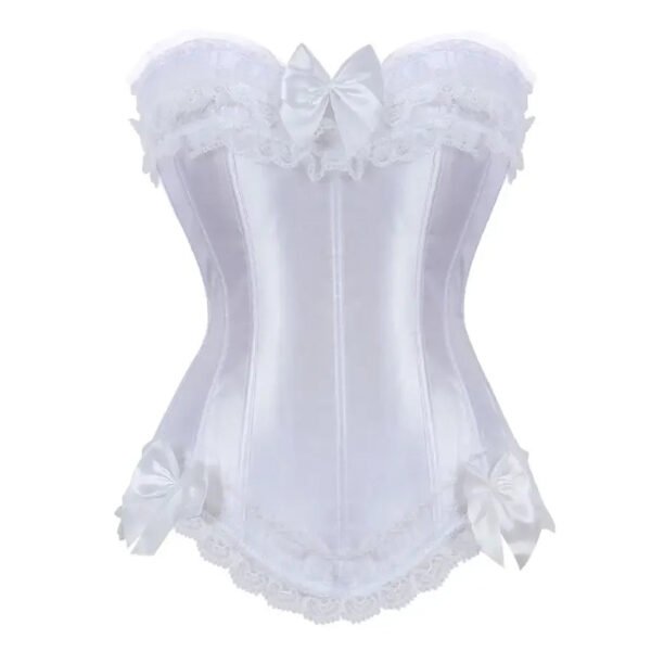 Pink Lace Overbust Corset For Women 21 Pink Lace Overbust Corset For Women Elegant white corset with lace and bows, ideal for pairing with outfits or special occasions