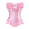 Pink lace overbust corset for women with bows and frills for a stylish look