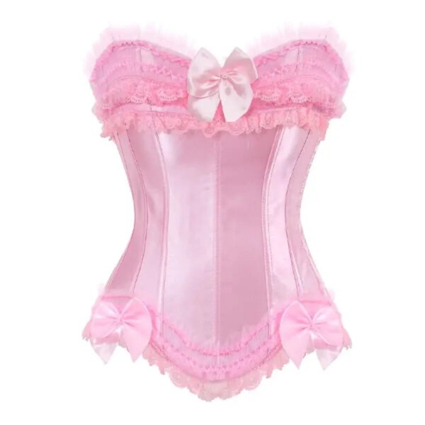 Pink Lace Overbust Corset For Women 17 Pink Lace Overbust Corset For Women Pink lace overbust corset for women with bows and frills for a stylish look