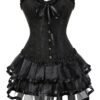 Elegant plus size burlesque corset set with black lace and ruffled skirt for alluring performance wear