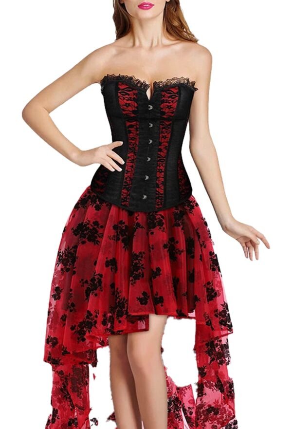 Plus Size Corset Dress For Women 34 Plus Size Corset Dress For Women Elegant plus size corset dress for women with a black corset top and red floral tulle skirt