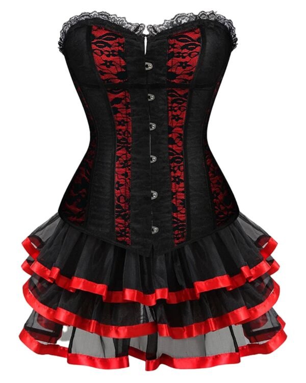 Plus Size Corset Dress For Women 41 Plus Size Corset Dress For Women Plus size corset dress for women with black and red lace detailing and layered ruffle skirt