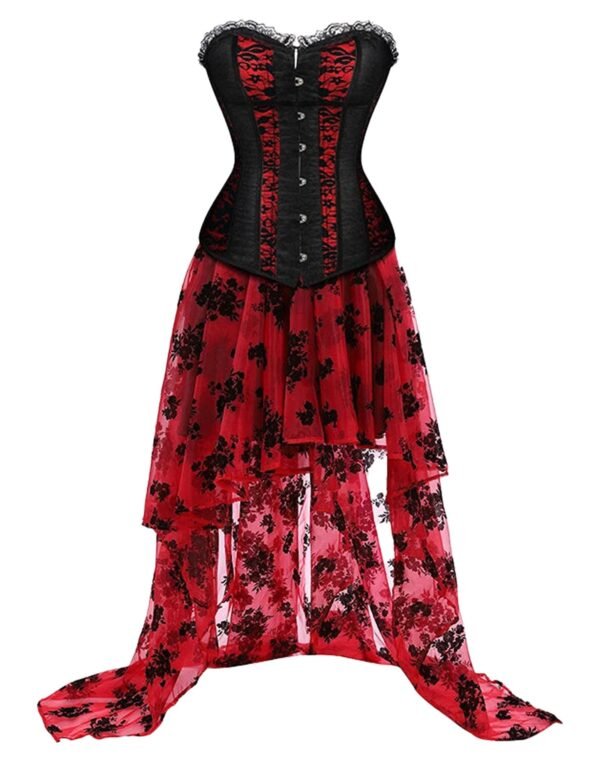Plus Size Corset Dress For Women 31 Plus Size Corset Dress For Women Elegant plus size corset dress for women with black lace top and flowing red floral skirt