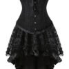 Elegant black plus size corset dress set with lace details and layered ruffle skirt