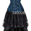 Elegant plus size corset dress set with blue lace bodice and black layered skirt for special occasions