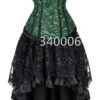 Elegant plus size corset dress set featuring intricate lace and a high-low skirt design in green and black