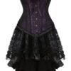 LuckyLadybug plus size corset dress set in purple and black with lace details and ruffled hem