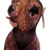 LuckeLadybug plus size crotchless lingerie set in black lace with star accents and fishnet design