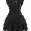 LuckeLadybug LLC plus size gothic corset dress with lace details and satin bows