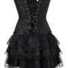 Plus size gothic corset dress by LuckeLadybug LLC with lace details and layered ruffles