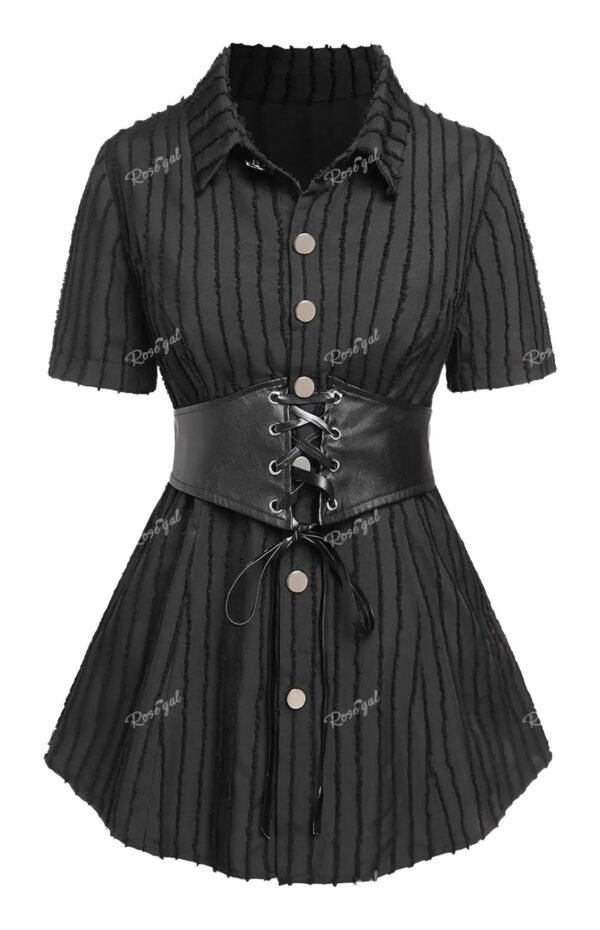 Plus size gothic corset shirt with a fitted waist and button-down front for a stylish look