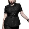 LuckeLadybug LLC Plus Size Gothic Corset Shirt with Striped Design and Lace-Up Detail