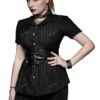 Plus size gothic corset shirt from LuckeLadybug LLC with lace-up design and stylish pinstripe pattern