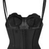Elegant plus size gothic corset top in black with adjustable straps and lace detailing