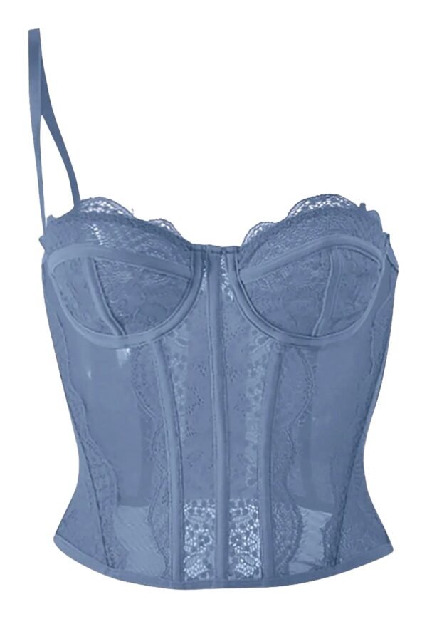 Plus Size Gothic Corset Top In Multiple Colors 105 Plus Size Gothic Corset Top In Multiple Colors Plus size gothic corset top in blue with lace details and adjustable straps from LuckeLadybug LLC