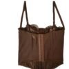 Plus size gothic corset top in brown with adjustable straps and lace detailing for a stylish silhouette