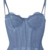 Plus size gothic corset top in blue with lace details and adjustable straps for a flattering fit