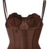 Plus size gothic corset top in brown with adjustable straps and a structured design for a flattering fit