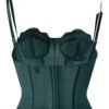 Plus size gothic corset top in dark green with adjustable straps and floral lace detailing