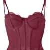 Burgundy plus size gothic corset top with lace detailing and adjustable straps for a flattering fit