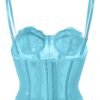 Light blue plus size gothic corset top with lace detailing and adjustable straps for a stylish fit