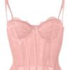 Pink plus size gothic corset top with lace detailing and zipper front closure for a stylish look