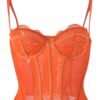 Orange plus size gothic corset top with lace design and adjustable straps for a stylish fit