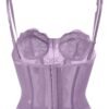 Plus size gothic corset top in lavender with adjustable straps and lace details