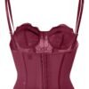 Burgundy plus size gothic corset top with adjustable straps and a structured design